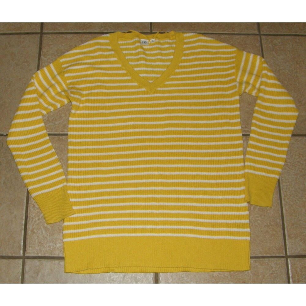 LIKE NEW Yellow & White Striped Sz Small Stretchy Roomy Pullover Sweater GAP